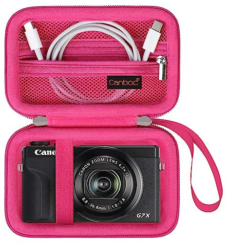 Canboc Kameratasche für Canon PowerShot G7 X Mark II/G7X Mark III Digital 4K Vlogging Kamera, Point and Shoot 4K Videokamera Tasche, Reißverschluss Mesh Tasche passt USB Kabel, Batterien, Rosered