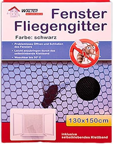 laro 3,6 oder 10 Fliegengitter, Insektenschutz, Mückengitter, Insektennetz für Fenster Schwarz/Weiß 130x150, mit Starkem Klettband, Kinderleichte Montage, Muster:Schwarz, Anzahl:3