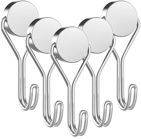 Ganci Magnetici,Gancio Magnetico,Ganci Magnetici Ultra Potenti,Ganci Magnetici in Neodimio,Potenti Magneti con Gancio,Ganci magnetici Neri Extra Forti,per Cucina,Camera da Letto,Ufficio,Argento,5pcs