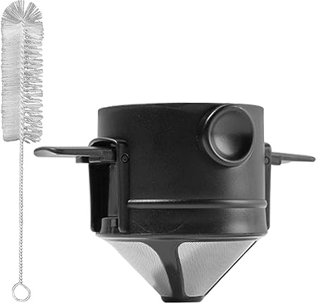 Fiorky Handgebrühter Kaffeefilter aus Edelstahl, zusammenklappbar, Filterbecher, papierlos, 1 Tasse, Kaffee-Tropfbecher, wiederverwendbar, for Reisen, Camping, Schwarz