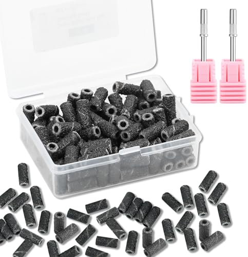 C12rtive 100 Pièces Embouts Ponceuse Manchons professionnelles de 3 mm et 2 petits mandrins pour perceuse à ongles,Ongles Bandes de Ponçage 80# lime à ongles de 3 mm pour manucure et pédicure