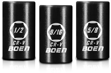 BOEN 1/2 Drive Impact Socket Set,1/2''9/16''5/8''Inch Shallow Sockets,SAE,6 Point,Cr-V Steel with Laser Marking - Strong and Durable