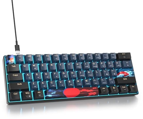 SOLIDEE mechanische Gaming Tastatur 60 Prozent,61 Tasten mit Lineare rote Schalter,Eisblaues Licht,kabelgebundene mechanische Tastatur mit LED-Hintergrundbeleuchtung,für PS5/PS4/Xbox(61 Blue Samurai)
