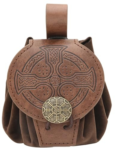 JAOYU Vintage Tragbare Gürteltasche Nordisch geprägte Gürteltasche Mittelalterliche Ledertasche Renaissance Gürteltasche Männer Würfeltasche für LARP Ren Faire