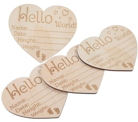 Cabilock Baby- 4 Stück Holzschild mit Namen für Neugeborene Ankündigung in Herzform