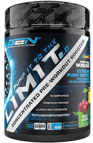 Pump it to the Limit - Pump Booster - Ultra hochdosiert - Pre Workout mit Citrullin + AAKG + Taurin + L-Ornithin + Rote-Beete-Extrakt - Ohne Koffein - 432 g Pulver - Triple Cherry Geschmack