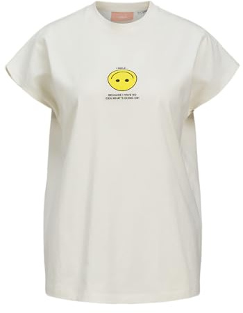 Jack & Jones Damen Jxastrid Sl Boxy Print Tee JRS T-Shirt, Vanilla Ice/Print:Yellow Smiley, L