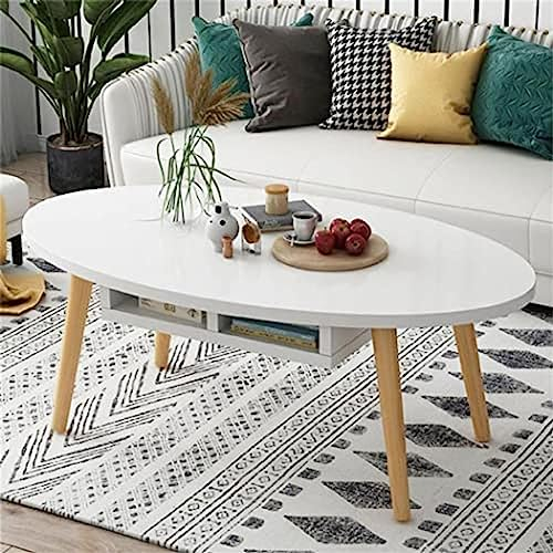 Ovaler Couchtisch, Nordic Wohnung Massivholz Niedriger Tisch, Kreativer Couchtisch mit offenen Schubladen, Schlichtes Design Möbel Couchtisch Beistelltisch Sofatisch, Massivholz, 100×50×43cm