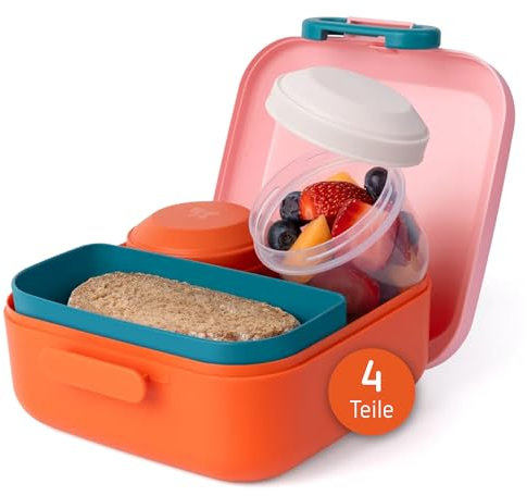 Amuse Rikko Boîte à Goûter Enfant avec Compartiments | Bento Lunch Box + 2x Snack Box | Boîte à Goûter Colorée | Idéale comme Boîte Repas, Boîte Pique-Nique | Poppy Flamingo