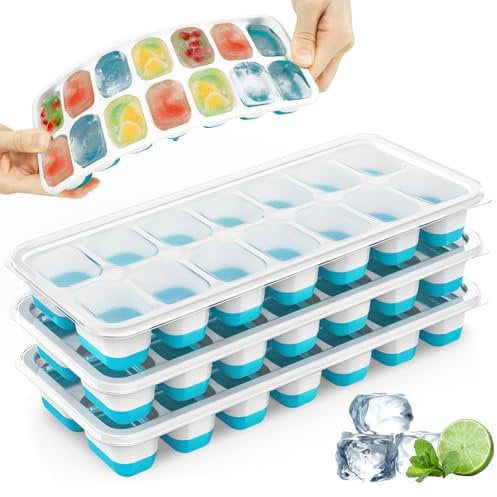 Ice Cube Trays 4 Pack, 56 PCS Ice Cube Trays for Freezer, Plastic & Silicone Ice Cube Mold, LFGD Certified & BPA Free, Stackable Ice Trays with Spill-Resistant Removable Lid for Whiskey, Beer, Coffee