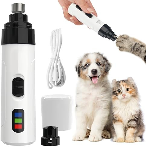 MEMOEVER Pet Nail Grinder, Electric Dog Claw Trimmer, Nails Grinders Tool for Dogs Cat, Quiet Paws Grooming for Small to Large Pet (White)
