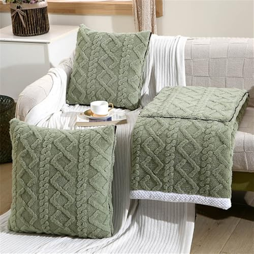 Surwin Decke Kissen 2 in 1, TAFT Jacquard Lambswool Reisedecke Steppdecke, Modern Verwandlungskissen, Multifunktionale Zierkissen Wohndecke Kinderdecke für Reisen Flugzeug (Matcha Grün,150x200cm)