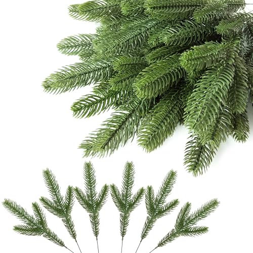 45 Stück Künstliche Tannenzweige wie Echt 26cm Deko Zweige Weihnachten Streudeko Tannen Kunsttanne Tannengrün Dekozweige für Adventskranz Deko Weihnachtskranz (45 Tannenzweige)