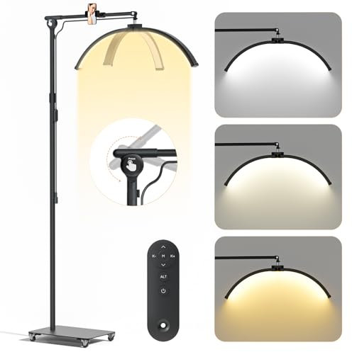 Halbmond-Lampe 27in Wimpern Lampe mit Telefonständer und Riemenscheibe 3000-6000K LED Stehlampe 10-stufig Dimmbar Wimpernverlängerung Light 360° Rotatable Beauty Light für Tattoos, Make-up, Schönheit
