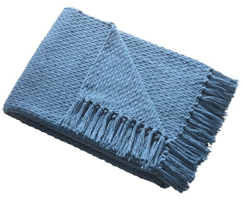 Drift Home Überwurf mit Quaste (200 x 200 cm) – nachhaltige recycelte Baumwolle – gewebte Decke in Blaugrün – Korbgeflecht – extra groß