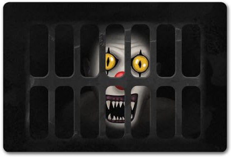 speecheese Schachtdeckel Horror Halloween Fußmatte in 40x60 cm ohne Rand mit Clownmotiv gruseliger Gullideckel Fußabstreifer mit Clown als Dekoration für Halloween damit niemand Dich stört