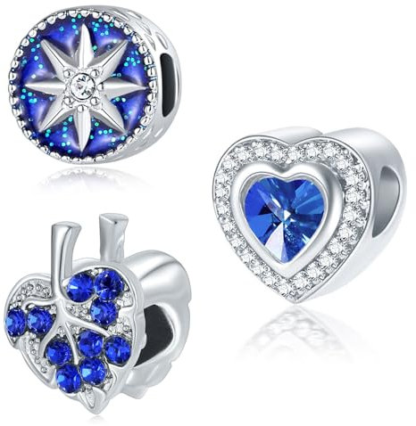 MaNeaz 3 Pièces Bleu Marine Charms Bracelet Femme Charms Pour Bracelet Pandora Collier Femme Charme Perles Jumelles Pour Femmes Bracelet Collier Cadeau Saint Valentin Cadeaux Appropriés
