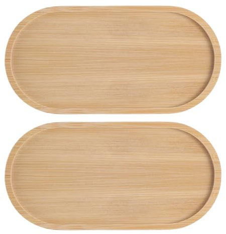 Mabor Lot de 2 plateaux à café en bambou - Petit plateau ovale en bambou pour dessous de verre - Pour dessous de verre, café, gâteau, boulangerie, salle de bain, cuisine (17,5 x 8,8 cm)