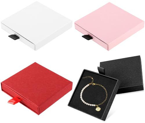 Megcdtr Schmucks Geschenkbox, 4 Stück Schmuckschatulle, 8 * 7 * 1.7cm Schmuck Geschenkbox Schmuckschatulle, Klein Schmuckbox Schmuckschachtel für Armbänder Armreife Schmuck Geschenk(4 Farbe)