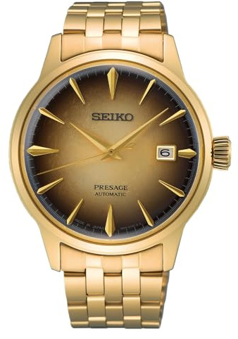 Seiko SRPK48J1 Herren-Armbanduhr, Halb- und Halb-Presage, Cocktailzeit, Automatik-Armbanduhr, Gold/Braun