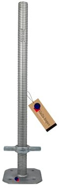 GeZu Impex Martinetto di Base per Ponteggio 800 x 38 mm Zincato Elettroliticamente Set di 16 Martinetti a Vite Livellatori Regolabili in Altezza per Ponteggi con Piastra di Base