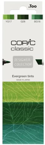 Copic Classic Deisgner Collection, Set of 3 Coloured Marker Pens, Evergreen Tints, For Art & Crafts, Colouring, Graphics, Highlighter, Design, Anime, Professional & Beginners, Art Supplies