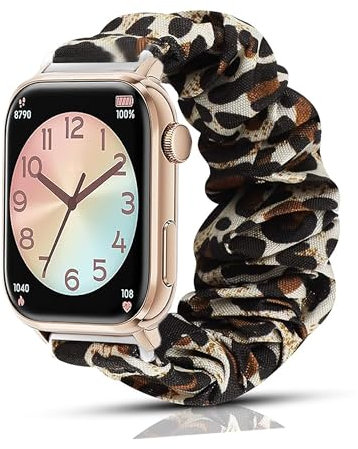 Lamshaw Chouchou Bracelet Compatible avec ICE-WATCH ICE smart 2.0 1.96''Pouces Smart Watch wellness, en Tissu Imprimé Élastique Bracelet de Montre du ICE smart 2.0 Wellness Smartwatch (léopard)