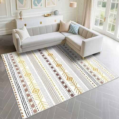 DJHWWD Kinderzimmerteppich Non Slip 130x200cm, Gelb Moderne geometrische Muster für das Wohnzimmer am Bettrand