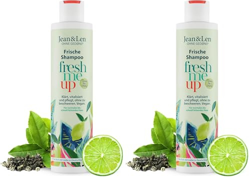 Jean & Len Frische Shampoo Grüner Tee & Limette, für normales bis schnell fettendes Haar, schützt vor Feuchtigkeitsverlust, ausgleichende Pflege, ohne Parabene und Silikone, vegan, 300 ml
