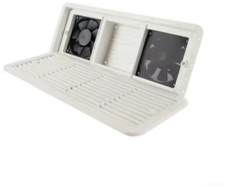 Ventilador para refrigerador de autocaravana con dobles ventiladores y malla protectora, ventilación lateral silenciosa en ABS para caravanas, autocaravanas, yates, barcos, color blanco