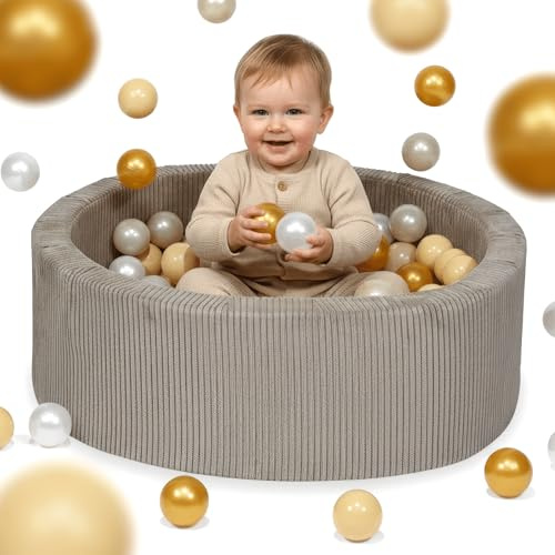 Mimii Piscine à balles pour Bébé et Enfant Jouet Ronde 90x40 cm cm avec 300 Balles pour Tout-Petits - Toffee: Nacré/Beige/Doré/Doré Clair