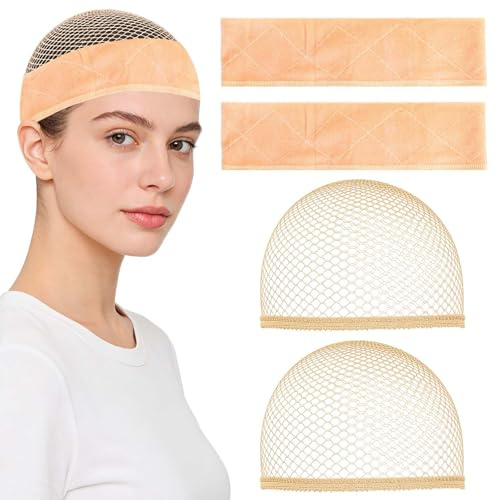 Perückenband Rutschfest mit Wig Cap, 4 Stück Elastisches Perückengriff Verstellbare Samt Wig Grip Band, Perücken Haarnetz für Damen Perückennetz Rutschfest hält Ihr Haar Sicher, Perücken Zubehör