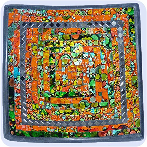 Simandra Mosaikschale Tonschale Glasschale Dekoschale Mosaik Kunsthandwerk Glassteine Deko Quadrat Spiegel mittel Color Orange