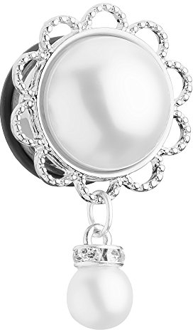 Piersando Ohr Plug Piercing Flesh Tunnel Ohrpiercing Edelstahl Vintage Tribal Ethno Perlmutt mit Perlen Kristall Anhänger Silikon Ring Silber 6mm