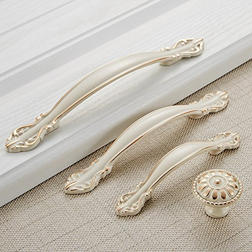 Angela-homestyle™ Tirador vintage para muebles y cajones, con tornillos (marfil, blanco, 64 mm)