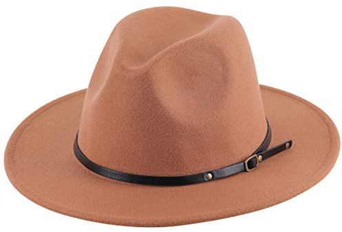 Lanzom Damen Lady Retro Wide Brim Floppy Panamahut gürtelschnalle Wolle-Fedora-Hut einheitsgröße Khaki