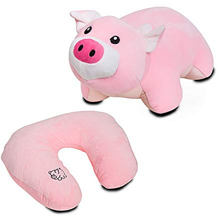 OAMORE 2 in 1 Reise-Nackenkissen Tier Nackenkissen U-Form Reisekissen Ergonomisch geformtes Design erfect für Flight Trip Auto Train Office Nickerchen (Pig)