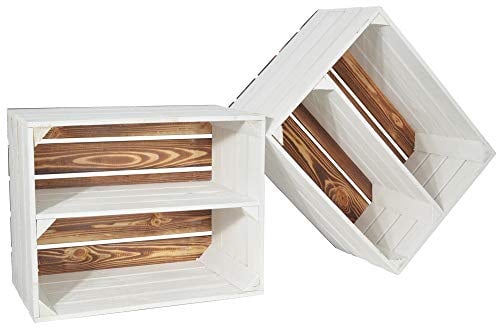 CHICCIE 2 Set Holzkiste Grete Weiß Geflammt 50x40x30cm - Langes Regal Weinkiste
