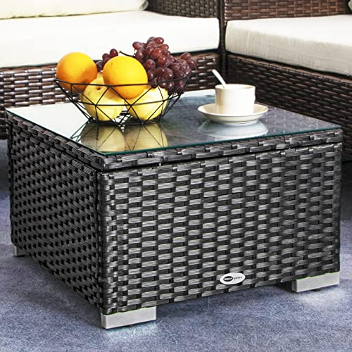 DIMAR Garten 1 Stück Outdoor Couchtisch Rattan Terrassenmöbel Rattan Couchtisch Rasen Garten Pool Teetisch Garten Garten Garten Terrasse Couchtisch mit Glas 19.7 * 19.7 Black