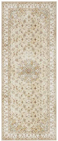 Elle Decoration Nain Orientalischer Teppich - Kurzflor Vintage-Look Orientalisch Ornamente-Muster Klassischer Orientteppich für Wohnzimmer Esszimmer Flur oder Schlafzimmer Goldgelb, 80x200cm