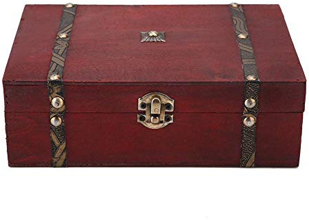 HEEPDD Wooden Treasure Chest, Vintage Wooden Jewelry Storage Box Retro Keepsake Box Antique Jewelry Organizer Decorative Box 23 x 16 x 7.5cm