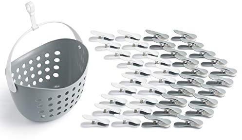 culiclean Pince a Linge Soft Clips – Panier Epingle a Linge – Fabriqué en France – Ultimate Gray-Blanc avec Panier Ultimate Gray – Lot de 40 Pinces + 1 Panier