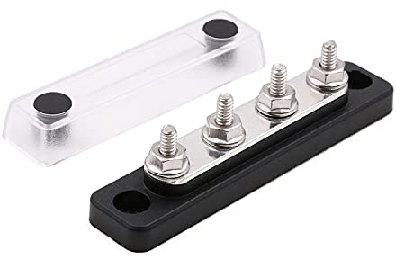 Gloaso 100A 12V Sammelschiene Kupfer Busbar mit 4x M5 Klemmenbolzen Stromverteilerblock, 100 Amp Sammelschienen 12 Volt- 48V DC Bus Bar für KFZ Camper Solar Marine Boot Yacht, Schwarz