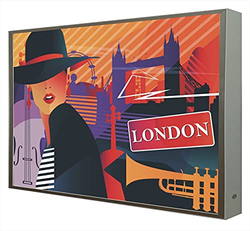CCRETROILUMINADOS Bild mit Rahmen aus Holz, weiß lackiert, beleuchtet mit LEDs, Serie Pop Art: London