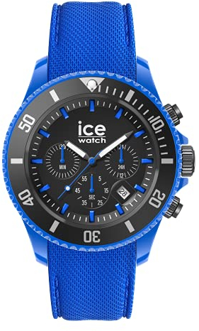 ICE-WATCH - Ice Chrono Neon Blue - Montre Bleue pour Homme avec Bracelet en Silicone - Chrono - 019840 (Large)