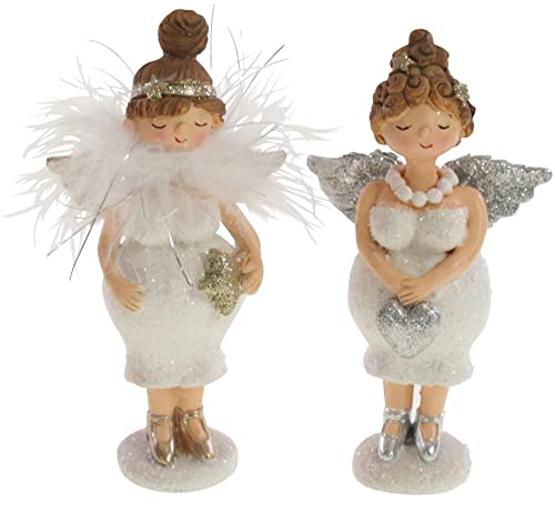 Pommerntraum ® | 2-er Set mollige Engel Schutzengel Molly-Engel Rubensengel moppelige Weihnachtsengel Glücksengel Nana mollige Damen üppige Ladies Rubensfiguren (15 cm)