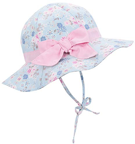 Durio Sonnenhut Baby Mädchen Jungen Kinder Sonnenschutz UPF 50 Sommer Kinderhut Fischerhut mit Breite Krempe 2-4 Jahre Blaue Blumen