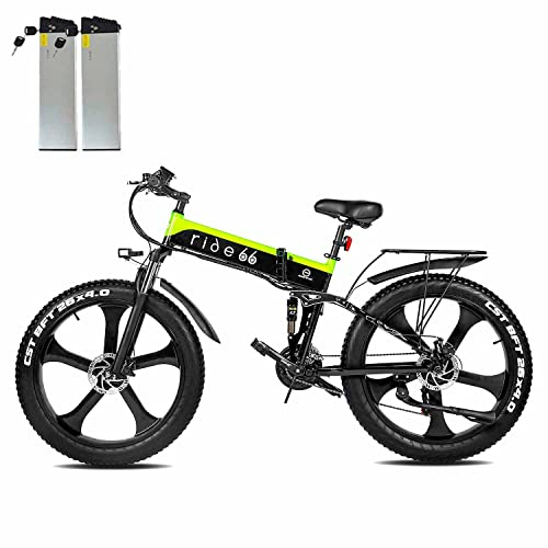 ride66 R5 26 Zoll Fat Tire Falt-E-Bike Mountainbike 48V 12,8AH LG-Zellenbatterie 21-Gang-Hydraulikbremsen (Grüne Doppelbatterie)