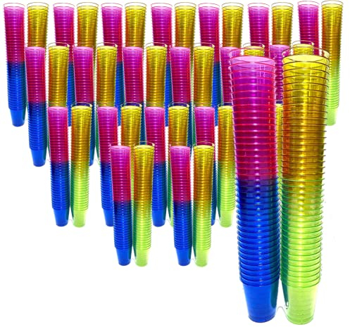 1600 Neon Plastic Shot Glasses, Colourful Rainbow 30ml Shot Cups Shots Jelly Sample Desserts, Weddings Birthdays Parties Christmas, Stag, Hen Re-Usable