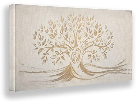 Giallobus - Quadro - 10 - Capezzale Moderno - Sacra Famiglia e Albero della Vita - Vintage - Tela Canvas Telaio Premium Alto Spessore - 100x50 - Pronto da Appendere - Quadri Moderni per la casa